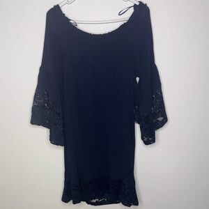 Navy Lace Bell Sleeve Dress